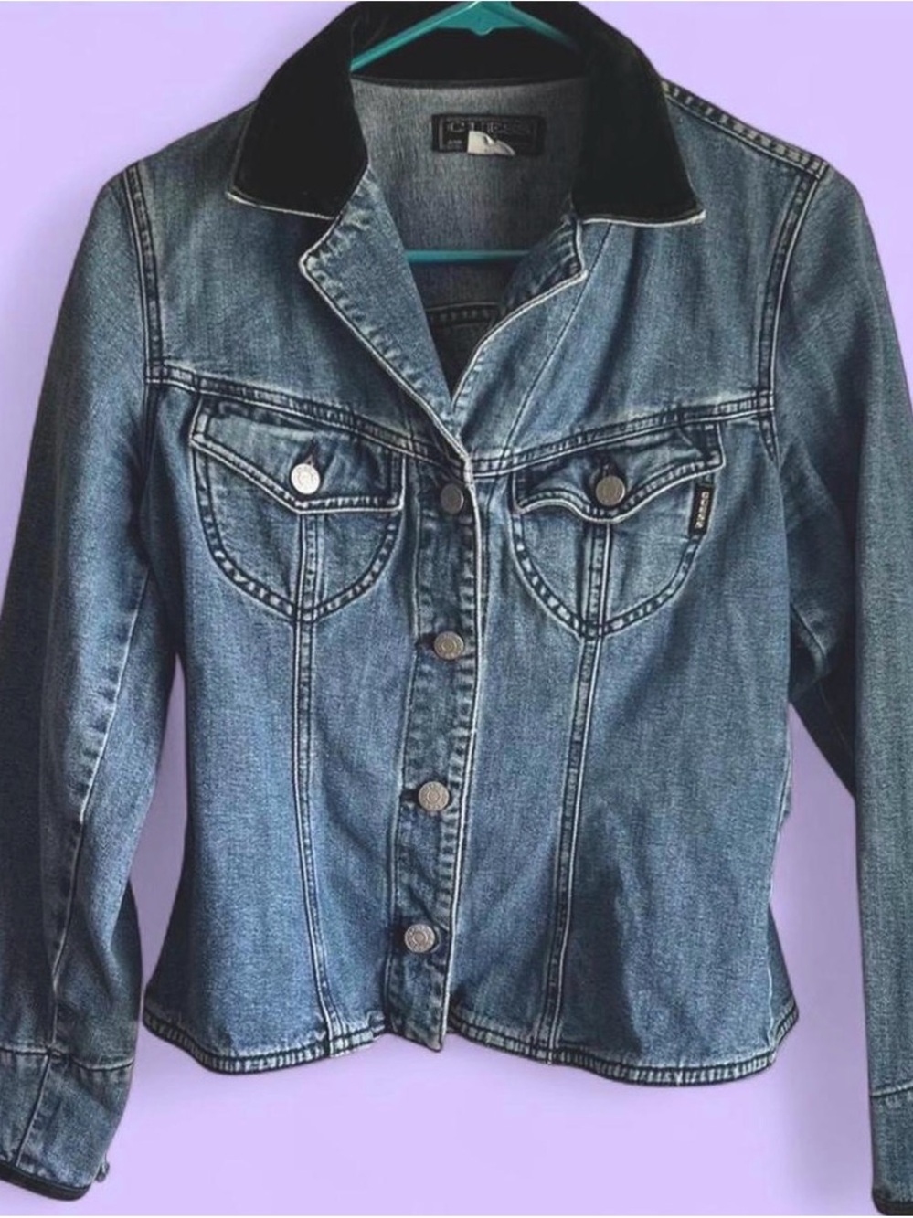 Vintage GUESS Tailored Denim Jacket with Velvet Collar